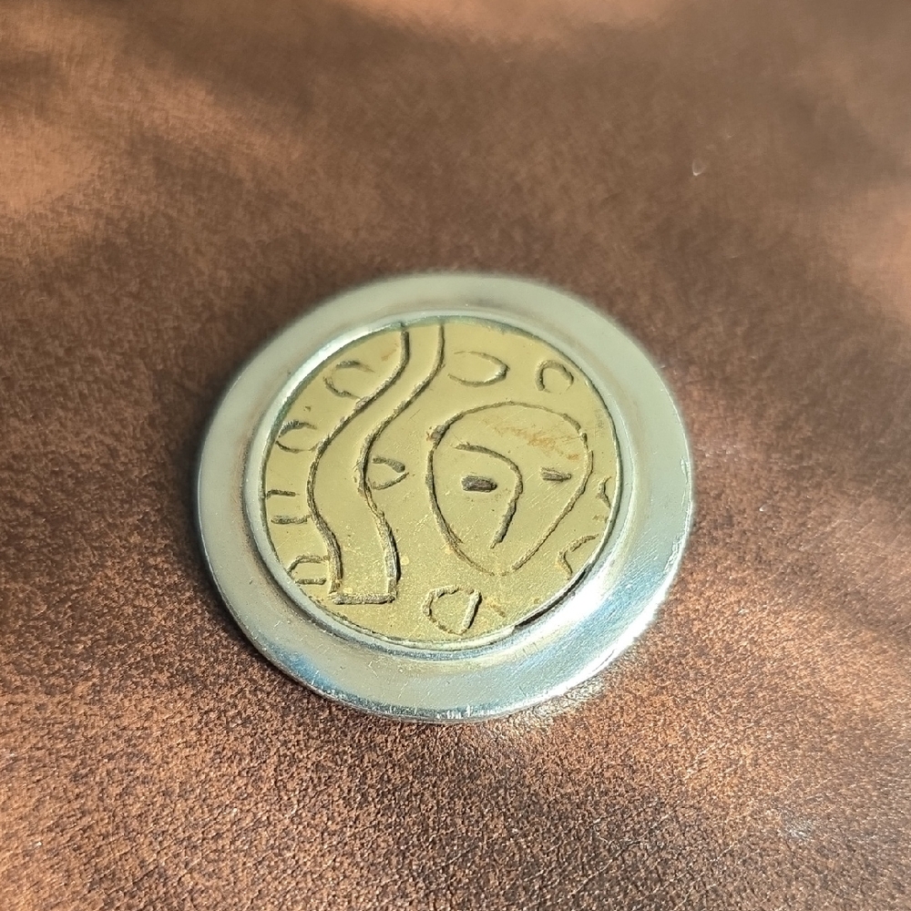 Sterling Silver & Brass Abstract Face Pendant JIM HANSEN & SALLY ANN WEKSTEIN